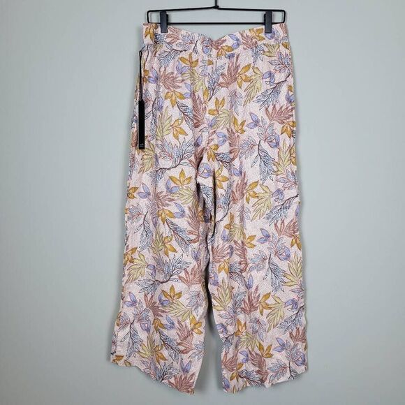 Nicole Miller Womens Floral Linen Wide Leg Pants Large Pink Boho Beachy Vaca NWT - Picture 2 of 7